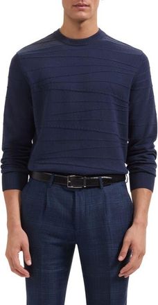 Bugatchi Textured Cotton & Silk Crewneck Sweater in Navy at Nordstrom, Size Xxx-Large