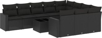 vidaXL Set De Sof&aacute;s De Jard&iacute;n 11 Pzas Y Cojines Rat&aacute;n Sint&eacute;tico Negro Vidaxl