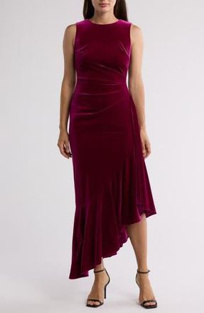 Eliza J Sleeveless Ruffle Hem Velvet Midi Dress in Fuchsia at Nordstrom Rack, Size 10