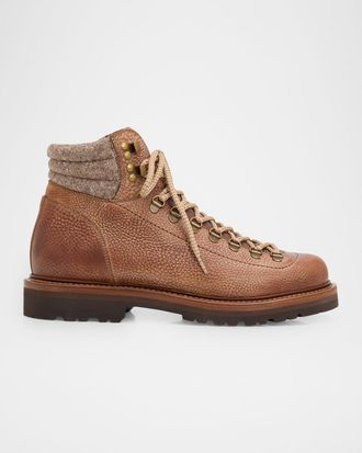 Brunello Cucinelli Men & apos;s Leather Lug-Sole Ankle Boots