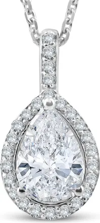 Pompeii3 1 1/4Ct Pear Shape Halo Diamond Pendant 14k White Gold Necklace Lab Grown