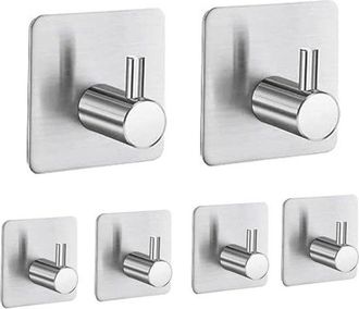 OEM Juego De 6 Ganchos Autoadhesivos De Acero Inoxidable Para Toallas - Color Plata - Para Ba&ntilde;o, Cocina O Aseo - No Requiere Taladrar