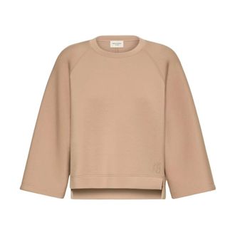 Max Mara Sudadera de cuello redondo de punto de algod&oacute;n con mangas amplias - Sweatshirts & Hoodies - Mujer - Marr&oacute;n - XS