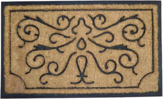 Imports Decor Swirls & Twirls Coir Door Mat, Non-Slip Rubber Backed Outdoor Entryway Rug, Durable Dirt Scraper Welcome Mat