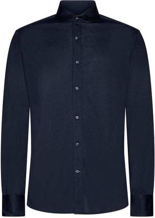 Brunello Cucinelli MenS Colorful Blue Silk Blend Dress Shirt, Size XS