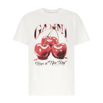 Ganni Casual Cotton T-Shirt for Women - female - Ganni - T-Shirts - White - XS - Tops