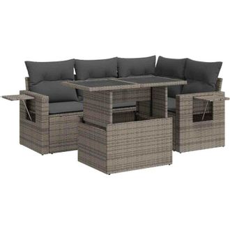 vidaXL Juego De Sof&aacute;s Jard&iacute;n Con Cojines 5 Pzas Rat&aacute;n Sint&eacute;tico Gris Vidaxl