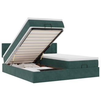 vidaXL Estructura De Cama Otomana Colchones Terciopelo Verde Oscuro Vidaxl