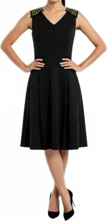 Nue By Shani Built In Shapewear Embellished Sleeve Dress In Black