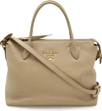 Prada Beige Leather Handbag Shoulder Bag Tote Bag (Pre-Owned)