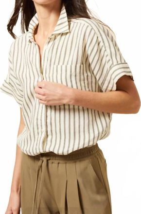 Lyss&eacute; Adley Linen Boxy Shirt In Olive Grove Stripe