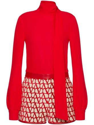 Valentino Garavani Tuta corta a collo alto con ricamo - Rosso