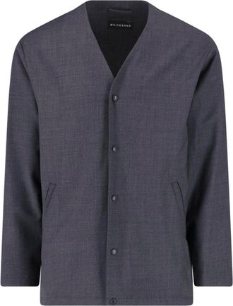 White Sand Grey Wool-Blend V-Neck Blazer