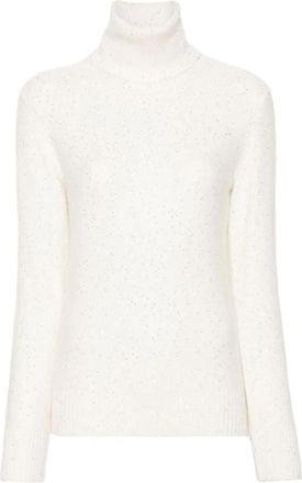 Fabiana Filippi Gebreide Trui met Pailletten - Dames - Coltruien - Beige - XS - Pailletten - Truien & Vesten