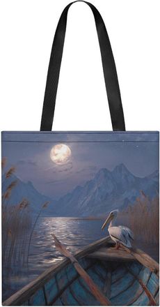 Generic Beach Boat Moon Pelicansbird Tote Bag for Women Men Shoulder Bags Purses Pouch Handbags