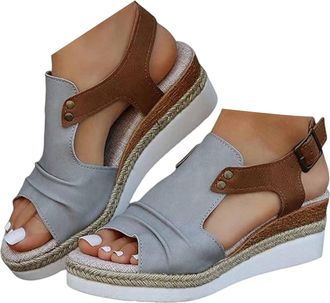 Generic Wedge Sandals For Women UK Orthopedic Ankle Strap Arch Support Open Toe Shoes Mid Heel Espadrilles Non-Slip Summer Casual Beach Daily jogging walking 