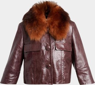Chlo&eacute; Shiny Calf Leather Jacket with Shearling Collar