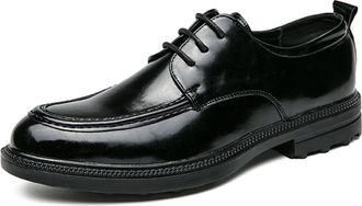 Generic Mens Printed Leather Platform Loafers Comfortable Pointed Toe Slip On Lug Sole Business Oxfords for Party Wedding Office Dress Shoes (5.5,Black 3)