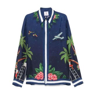 Casablanca Casual Shirts, male, Blue, XL, Stylish Shirt for Men