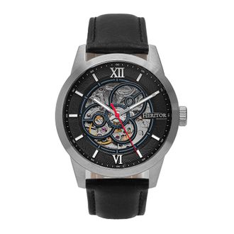 Heritor Jonas Leather-Band Skeleton Watch