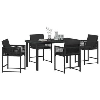 Berkfield Home Modern 5 Piece Garden Dining Set with Cushions Black Poly Rattan