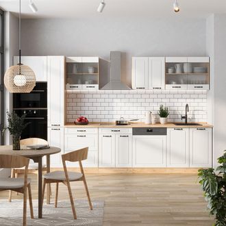 Vicco Cocina Completa R-line, Casa De Campo Blanca/roble Dorado, 350 Cm, Et M&aacute;rmol