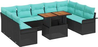 vidaXL Conjunto De Sof&aacute; De Jard&iacute;n 10 Uds. Negro Polirat&aacute;n Vidaxl