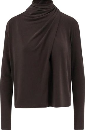 Vince Gekreukelde col blouse - Dames - Longsleeves - Bruin - L - Polyester - Tops