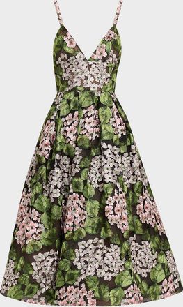 Bronx and Banco Eden Pleated Floral-Embroidered Midi Dress