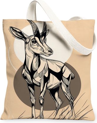 Generic Artistic Goat Canvas Tote Bags, Vintage Animal Design Lightweight Washable Reusable Grocery Bags for Shopping Travel Beach, Beige, 13x15 Inch