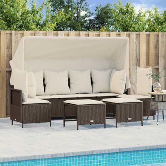 vidaXL Set Comedor De Jard&iacute;n 5 Piezas Y Cojines Rat&aacute;n Sint&eacute;tico Marr&oacute;n Vidaxl