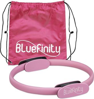 Relaxdays Bluefinity Aro Pilates Con Ejercicios, Agarraderas, Acolchado, Anillo Resistencia, Yoga, Fibra De Vidrio, &Oslash; 37cm, Rosado