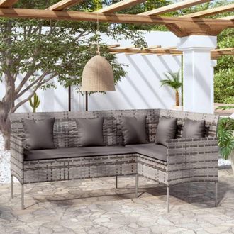 vidaXL Divano a Forma di l con Cuscini in Polyrattan Grigio Vidaxl