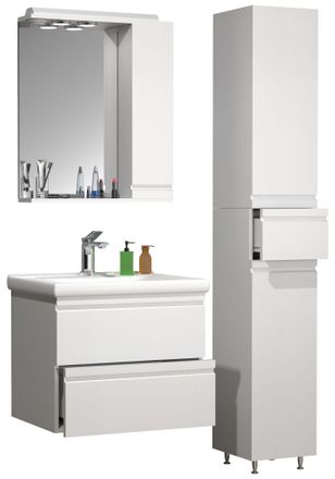 ebuy24 Ebuy24 - Vcm 4 Unids Lavabo Lavabo 60 Cm Muebles De Ba&ntilde;o Conjunto Lavabo Maniobrable Caj&oacute;n Espejo Gabinete Alto Gabinete Silora L (blanco)