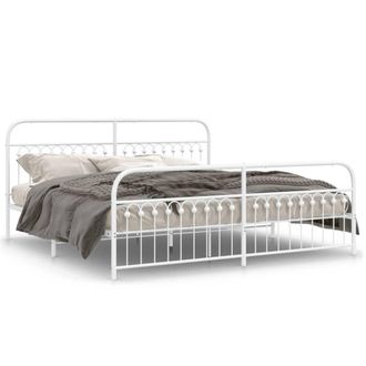 Berkfield Home Metal Bed Frame without Mattress with Footboard White 193x203cm | Size: 193x203 cm