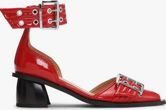 Ganni Red Feminine Buckle Open Cut Pumps - Size 10