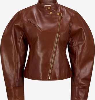 Ulla Johnson Kurze Lederjacke mit Knopfkragen Ilaria