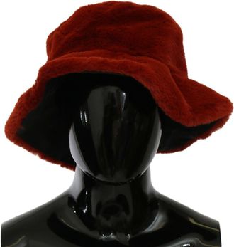 Dolce & Gabbana Womens Red Bordeaux Fur Wide Brim Bucket Hat Polyester