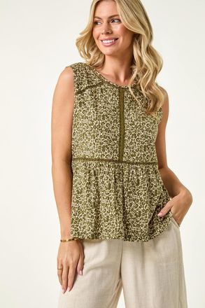 Roman Floral Print Trim Vest Top
