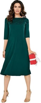 Roaman's Plus Size 3/4 Sleeve Embellished Boatneck Dress in Emerald Green at Nordstrom, Size 16