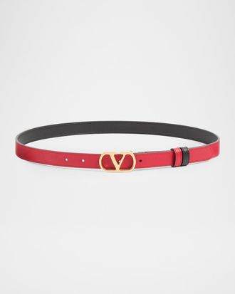 Valentino Garavani VLogo Signature Reversible Shiny Calfskin Belt 20MM