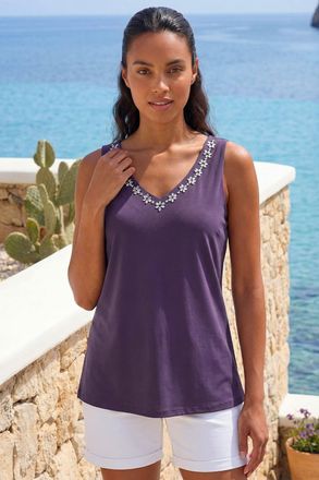 Roman Embellished V-Neck Stretch Vest Top