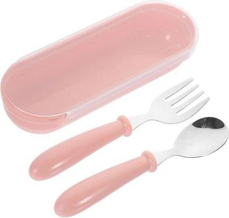OEM Juego De Cubiertos Infantiles - Juego De 3 Piezas - Tenedor, Cuchara, Caja De Almacenamiento - Acero Inoxidable - Mango De Silicona