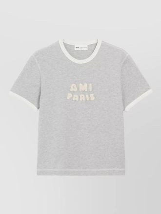 Ami crew neck t shirt contrast trim embroidery