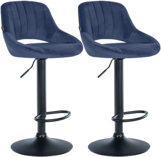 Clp Juego De 2 Taburetes De Bar Milet De Terciopelo Azul Metal Negro Mate