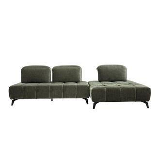 Miliboo Sof&aacute; Modular De 4 Plazas Con Cabezales Ajustables En Tela Efecto Terciopelo Verde Caqui Y Metal Negro Olmo