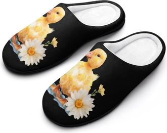 Generic Cute Duck with Daisy Flower Mens House Slippers Memory Foam Washable Cotton Slip on Home Shoes