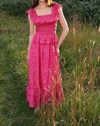 Neve & Noor Rae Smocked Maxi Dress In Fuchsia Pink