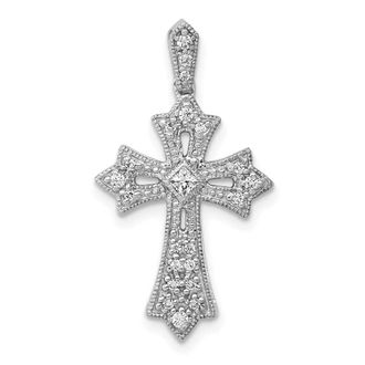 Diamond2Deal 14k White Gold 1/6 carat Diamond Fleur de Lis Cross Pendant