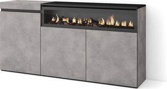 Skraut Home Aparador efecto madera cemento 150x35x75cm chimenea efecto fuego
